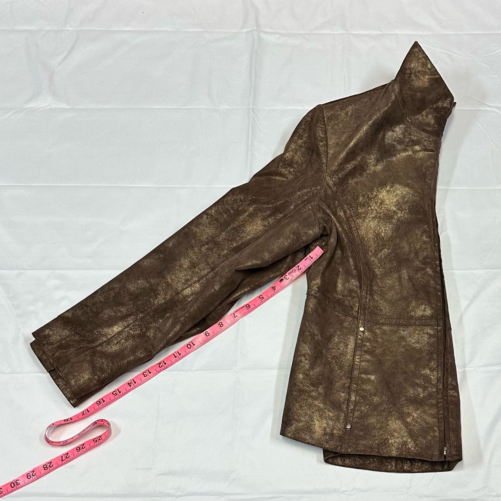 Bernardo Brown Ladies Leather Jacket Gold Metallic W| Pockets Jacket Size M EUC - Picture 9 of 13